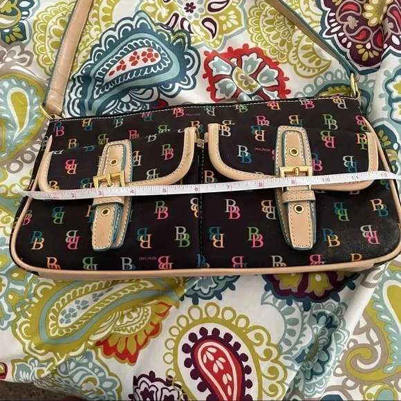 Brentano shoulder bag Purse Black with tan strap Logo print - Picture 9 of 10